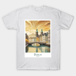 Vintage Retro Travel Poster Golden Hour in Dublin T-Shirt